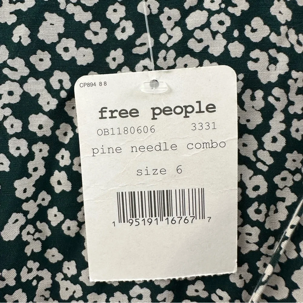 NWT Free People Kinsley Wrap Dress Pine Needle Combo Floral Green Mini Women's 6